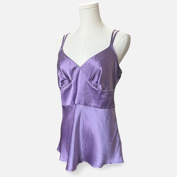 VTG Y2K Express Design Studio Lavender Purple Shiny Silk V Neck Cami Top M - Picture 4 of 7